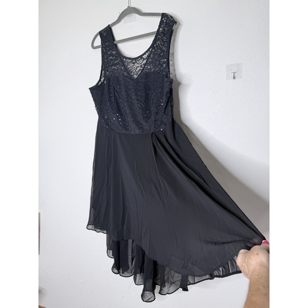 Black Sequin Lace‎ Dress Womens 3XL High Low Romantic Coquette Party Cocktail - Picture 3 of 11